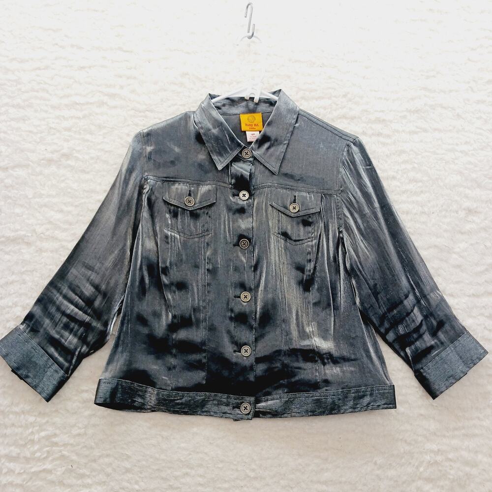 Jacket Cropped Silver Metallic Y2K Futuristic Moto Chic Glam Clubwear Size 12P